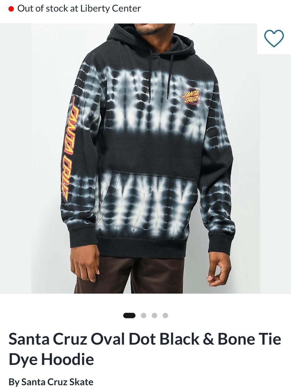 Santa Cruz Skateboards Black & Bone Tie-Dye Pullover Hoodie